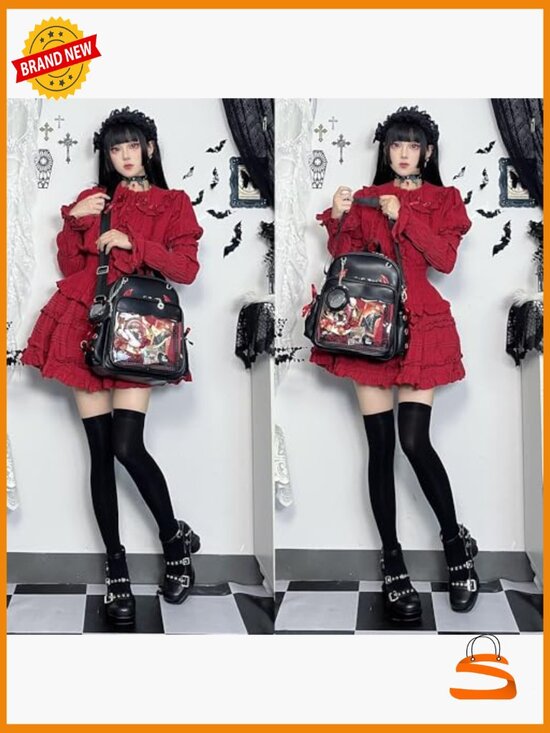 Gothic Pin Display Backpack with Clear Vinyl Window, Faux Leather, Adjustable main image 2